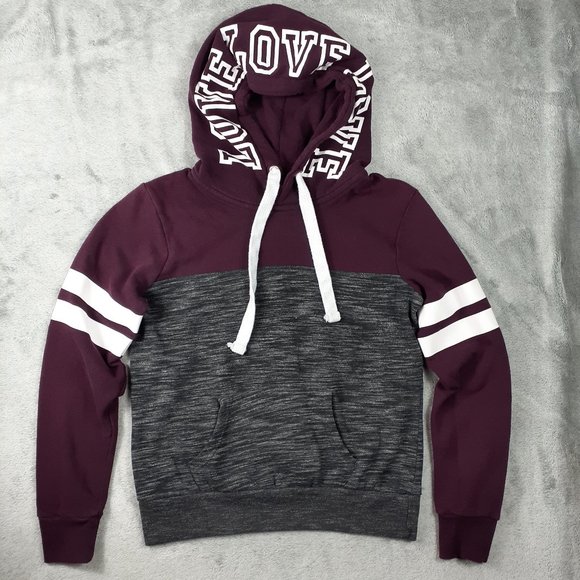 Reflex Tops - Reflex Dark Heather Gray and Burgundy Love Hoodie